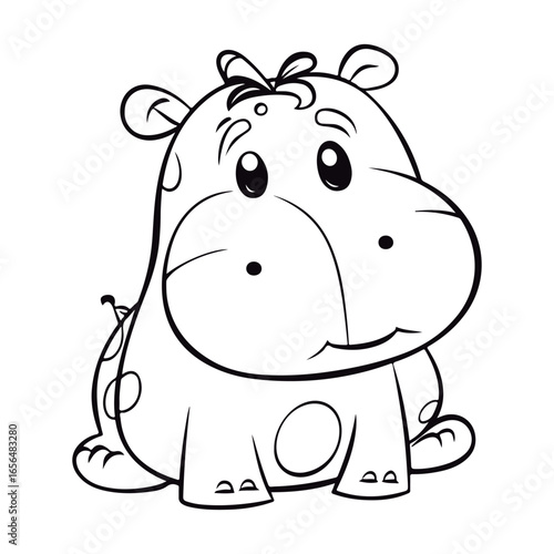 Coloring book for children Hippopotamus kawai Black and white vector illustration.