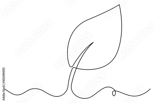 Continuous one line drawing of growing sprout with leaves outline vector illustration for eco design
