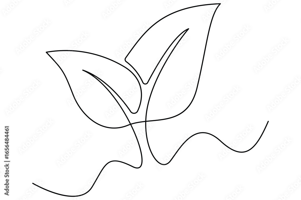 Fototapeta premium Continuous one line drawing of growing sprout with leaves outline vector illustration for eco design 