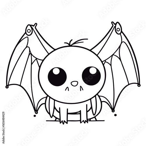 outlined baby Bat kawai coloring page illustration.