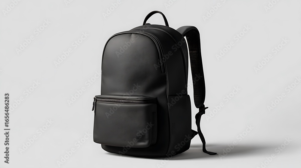 Naklejka premium Classic Black Faux Leather Everyday Backpack for Men and Women