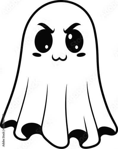 Cute cartoon ghost with an angry expression on a white background