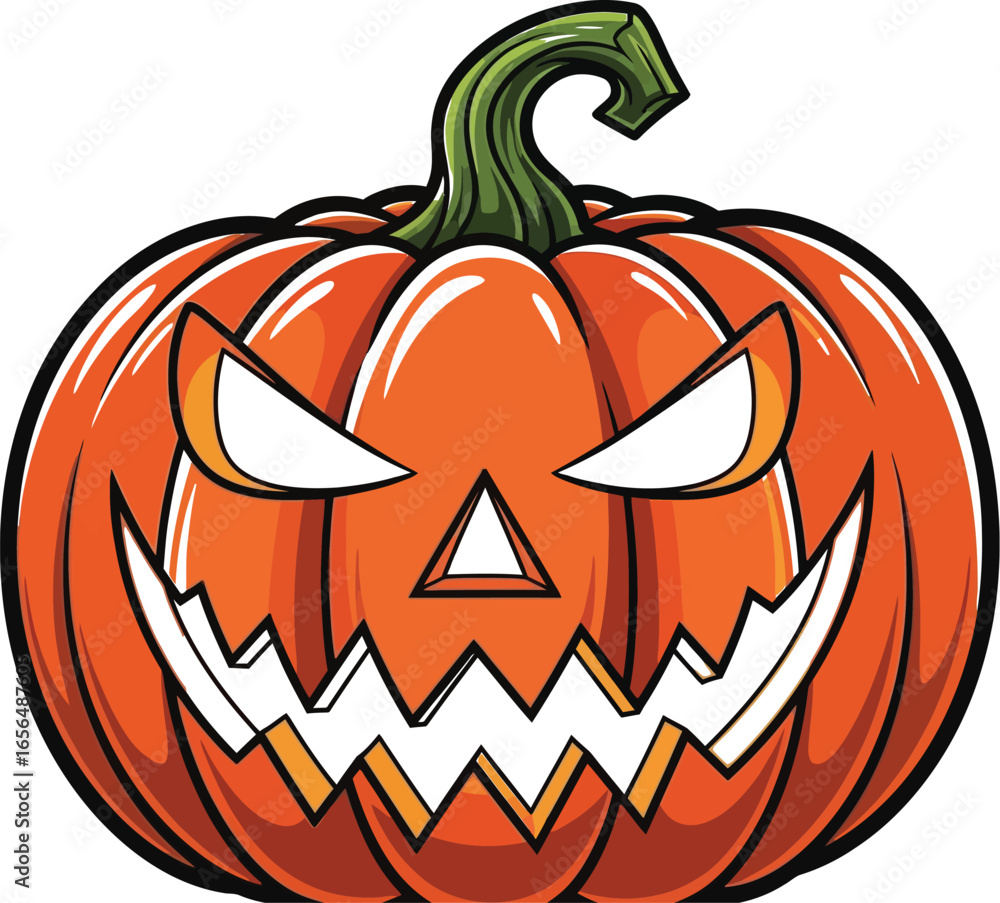 Fototapeta premium Spooky carved pumpkin with a menacing grin, ready for Halloween night.
