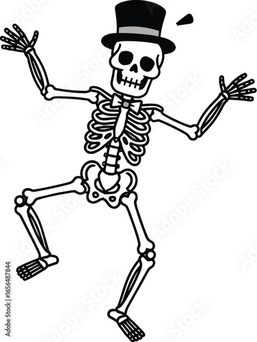 Wallpaper Mural Joyful skeleton dances energetically in a top hat, a fun and spooky celebration. Torontodigital.ca