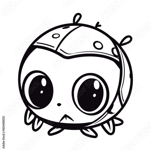 Cute cartoon baby Ladybug kawai Black and white vector illustration for coloring book.