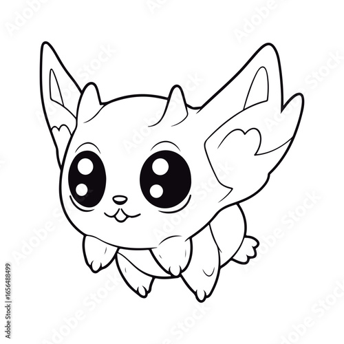 Coloring book for children baby Flying squirrels kawai Black and white vector illustration.