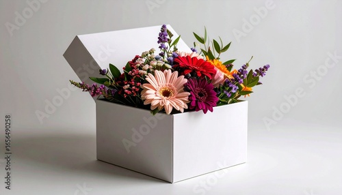 白い箱の中んフラワーアレンジメント