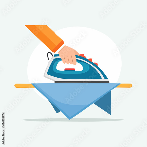Hand Ironing Blue Fabric Illustration