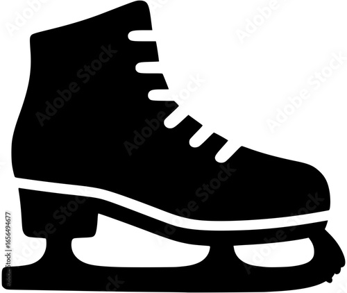 Flat monochrome icon of ice skates, minimalist vector design representing winter sports, figure skating, ice hockey, fitness, recreation, and active lifestyle concepts