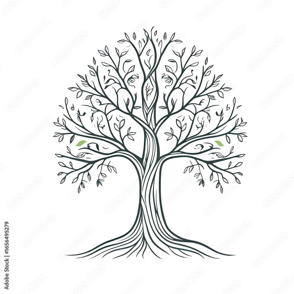 Obraz premium A stylized sketch of a mystical tree symbolizing growth and on transparent background