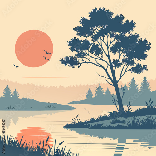 landscape with trees and lake