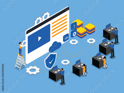 Web Development and Cloud Computing 3d flat vector illustrations
