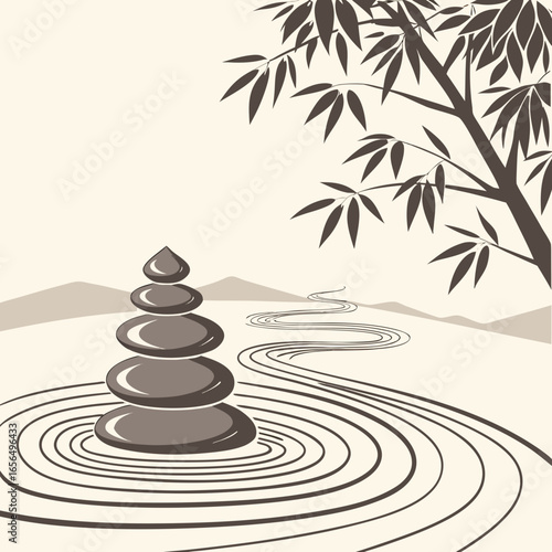 zen stones and bamboo on white background
