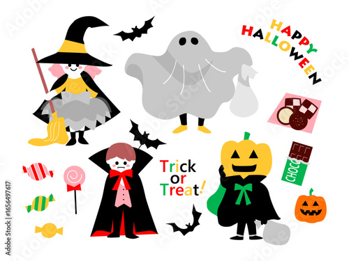 ハロウィン　かわいい子どもの仮装イラストセット