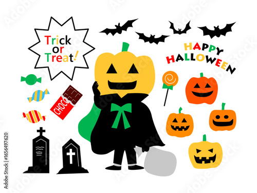 ハロウィン　かわいい子どもの仮装イラストセット
