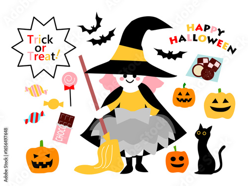 ハロウィン　かわいい子どもの仮装イラストセット