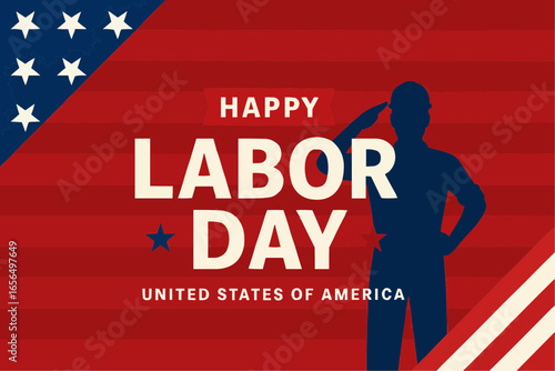 Labor Day salute graphic with flag and bold celebration text