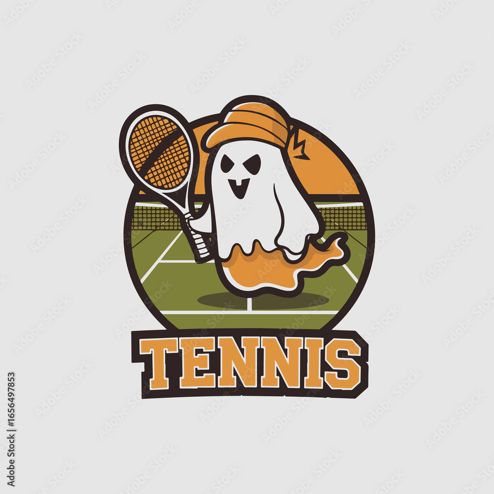 Fototapeta premium Spooky Ghost Tennis Halloween Cartoon Illustration