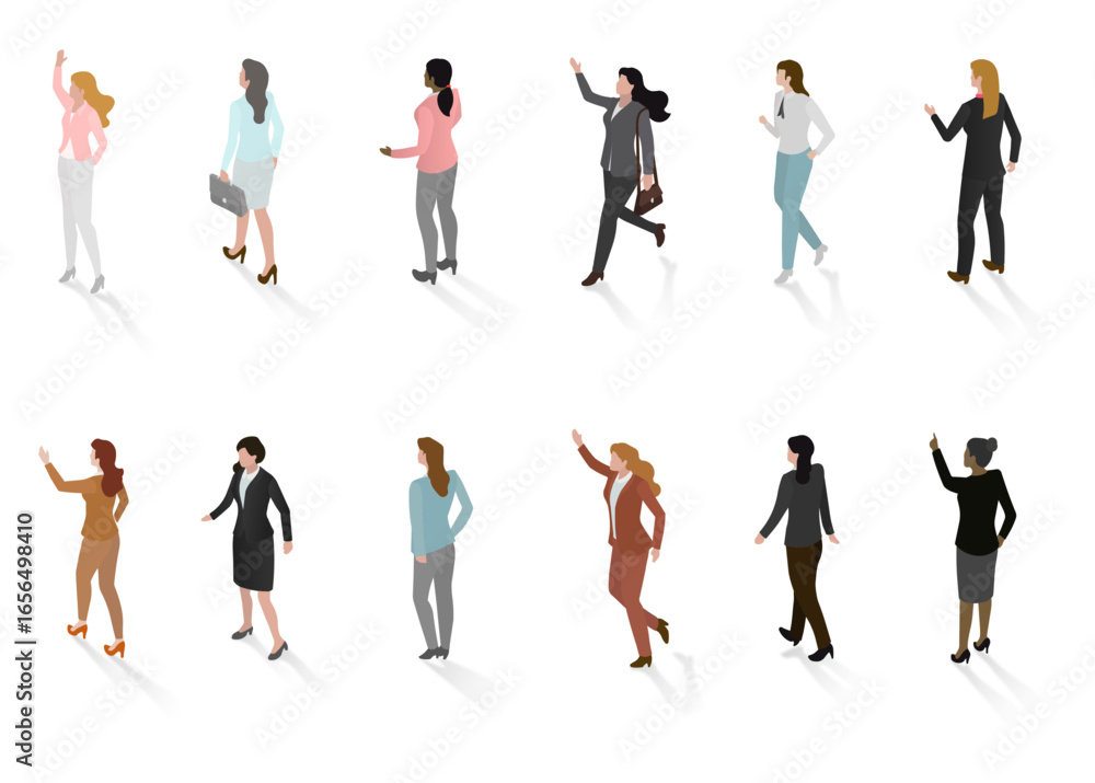 Obraz premium CAD perspective women with formal business wear in color vector illustration and png