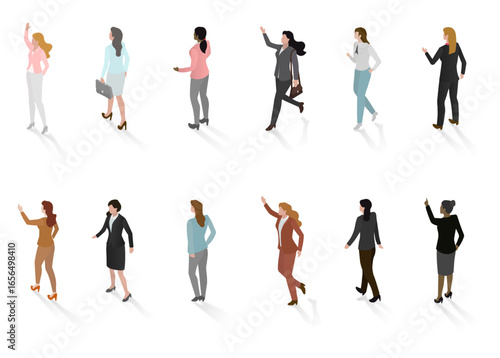 CAD perspective women with formal business wear in color vector illustration and png
