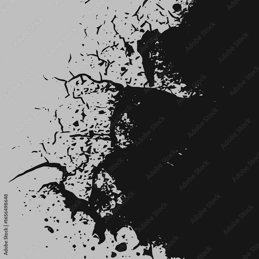 Fototapeta premium Vector silhouette of a man on a black grunge background with a floral pattern and a dirty ink splatter design