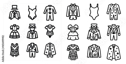 Circus performer outline icons set – linear, line, entertainer symbols