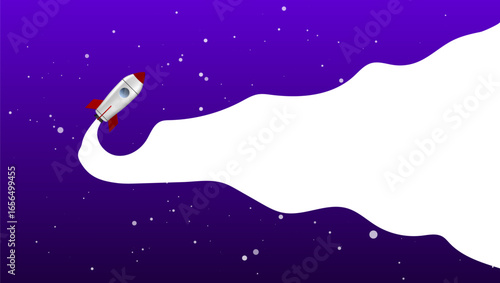 Rocket Flying In The Purple Sky With Copy Space