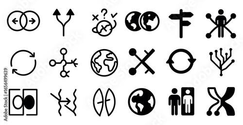 Geometric solid icons set – filled, directional, navigation and map symbols