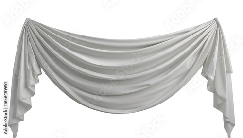 Elegant white fabric drapery gracefully suspended against a black background