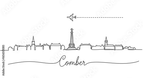 Comber Skyline with Northern Ireland, Line Art, and Plane.