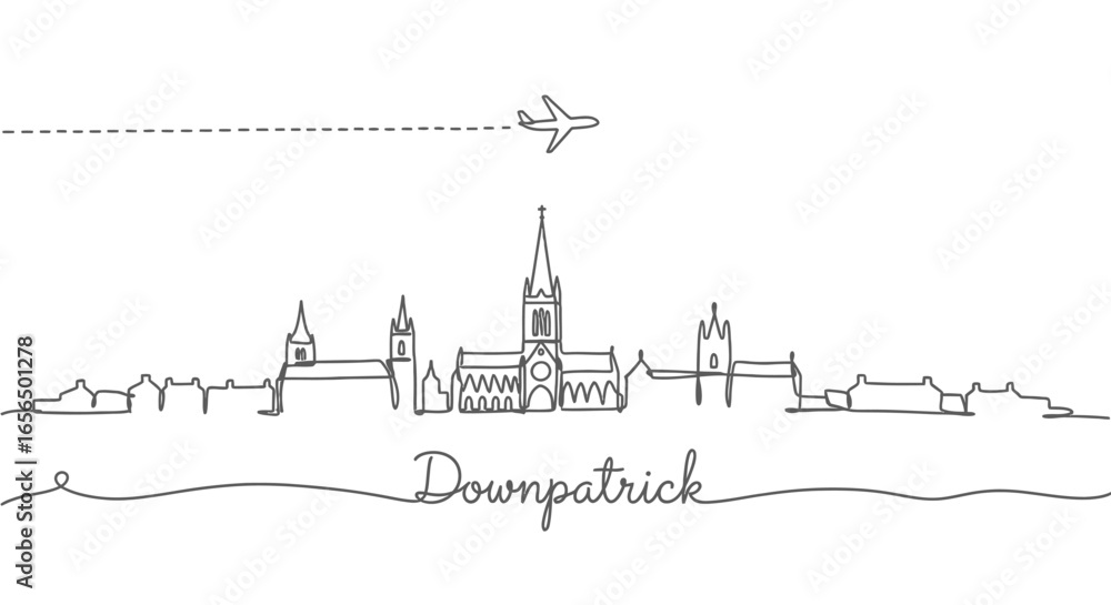 Obraz premium Downpatrick skyline with Ireland Travel design.