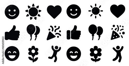 Celebration and party icons set – solid, filled, festive and joyous symbols