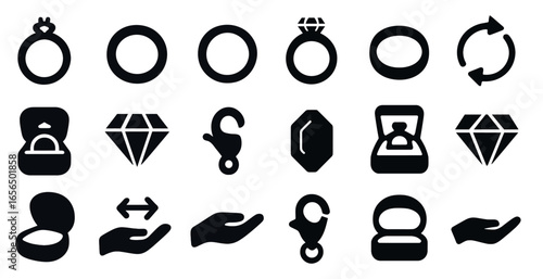 Wedding and engagement icons set – solid, filled, love and marriage symbols