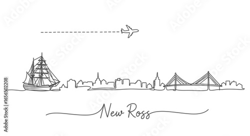 New Ross with Ireland, and Skyline Travel Illustration.