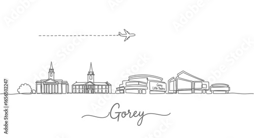 Gorey City Ireland Skyline Line Art.