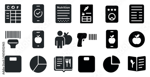 Health and nutrition filled icons set – solid, wellness, diet symbols collection