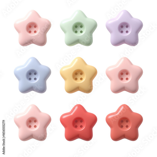 Pastel Star Buttons Arranged on Black Background Offering a Sweet Aesthetic Appeal