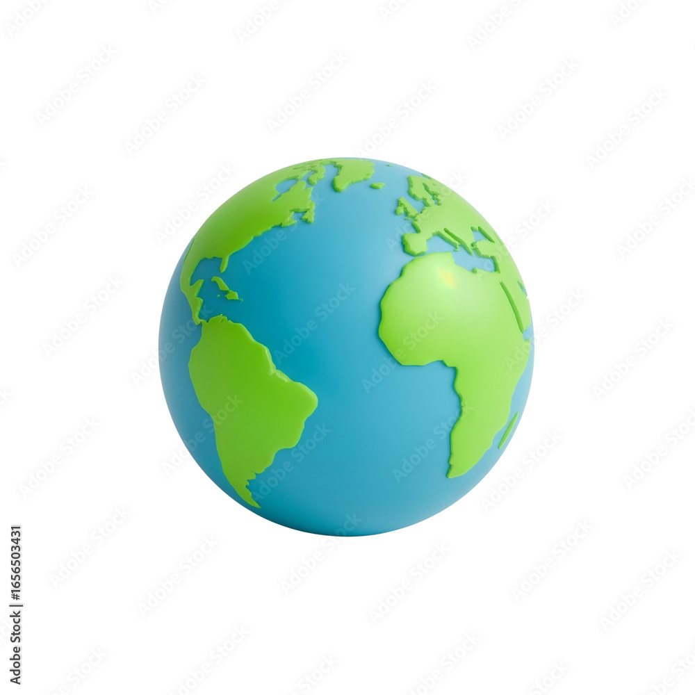 Fototapeta premium Stylized 3D Globe with Vivid Continents and Oceans on Transparent Space Background Presentation