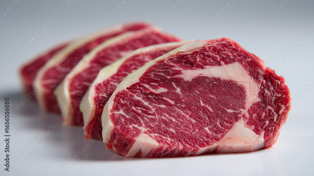 Fototapeta premium 牛リブロース薄切り肉の重なり質感