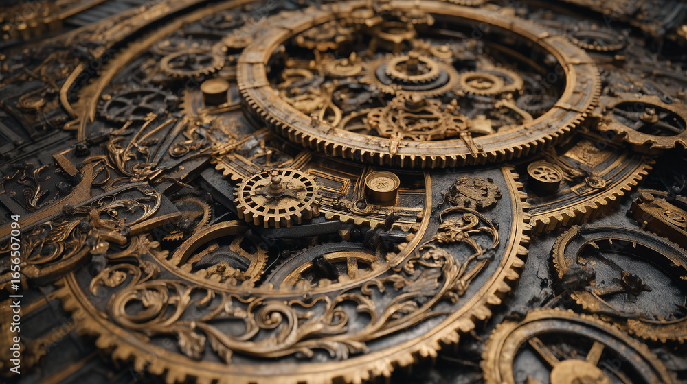 Obraz premium Steampunk Gears and Mechanical Cogs in Vintage Style 