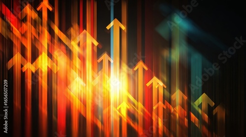 Wallpaper Mural Abstract digital composition of vibrant arrows pointing upwards in yellow, blue, green, and red with glowing effect, Torontodigital.ca