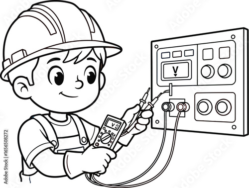 Electrician Checking Voltage with Multimeter on Electrical Panel