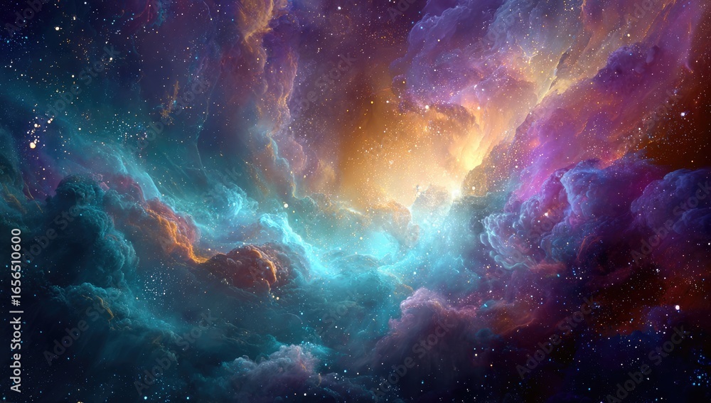 Fototapeta premium Vibrant nebula swirls in space