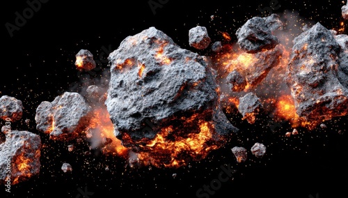 Wallpaper Mural Fiery rock fragments explode on black background Torontodigital.ca