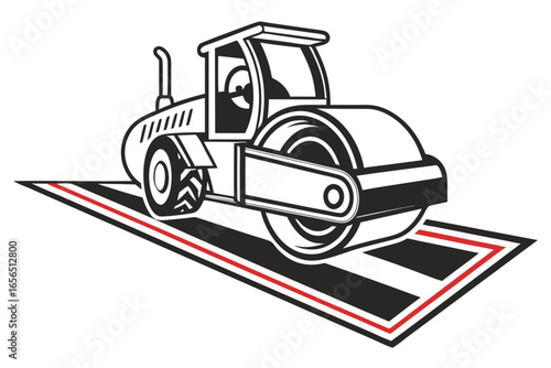 Steamroller on a road