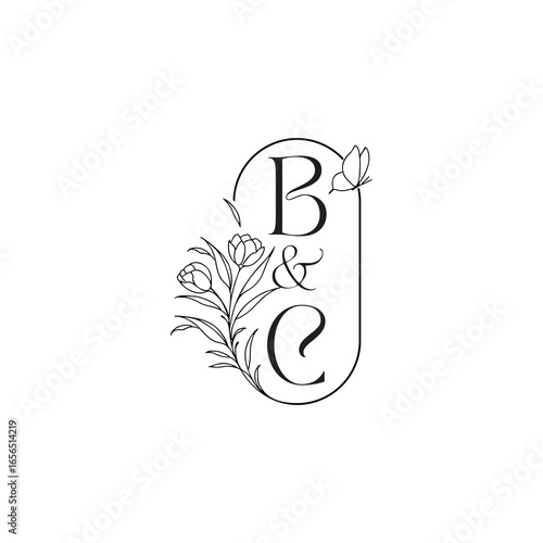 caligraphic style monogram luxury minimalist logo design BC wedding initial concept alphabet letter