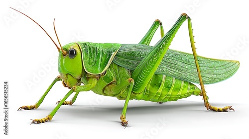 Render of a green grasshopper isolated on the white background 