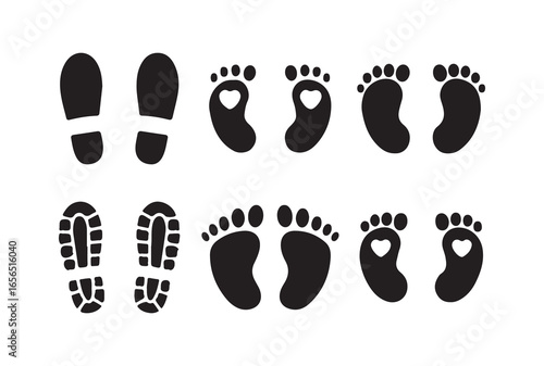 footprint human icon set. baby feet logo, Up footprint trail of human. Victor illustration eps10