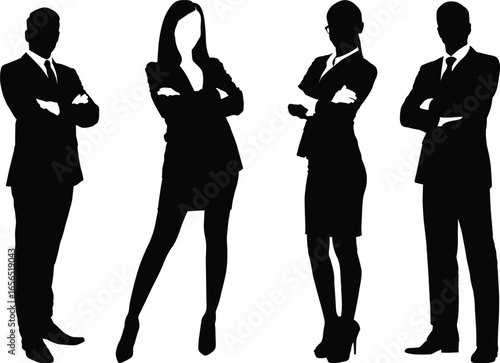 Silhouettes of office employee male and female corporate figure businesspeople in different poses on white background