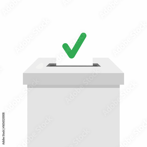 Flat vector ballot box with green check mark